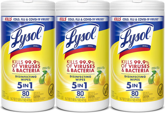 Lysol Disinfecting Wipes, Multi-Surface Cleaner, Lemon, 80 ct. (3 Pack)