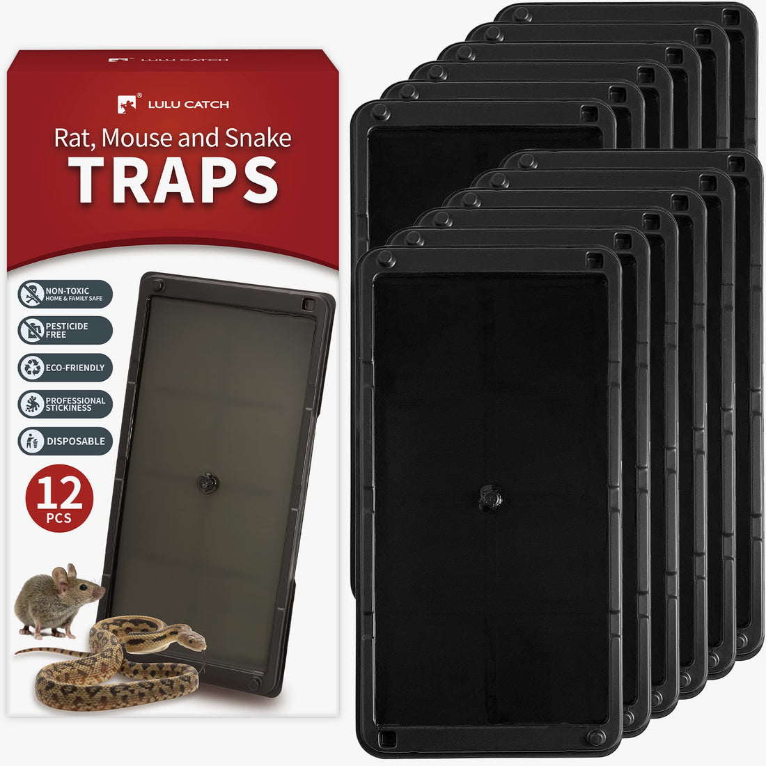LULUCATCH Super Heavier Mouse Traps 12 Pack for Mice & Snakes with Non-Toxic Glue. Larger Sticky Traps Indoor, Easy to Set,