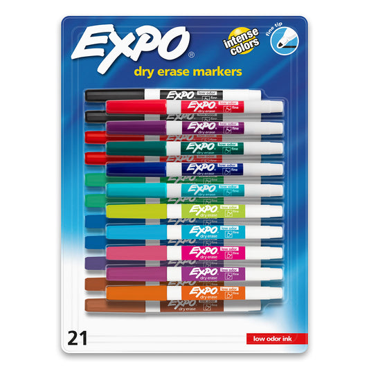 EXPO Dry Erase Markers, Whiteboard Markers with Low Odor Ink, Fine Tip, Assorted Vibrant Colors, 21 Count Office Product by
