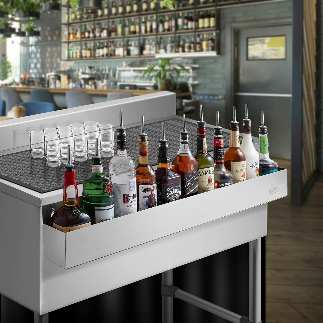 GRIDMANN 42-inch Single Speed Rail - Stainless Steel Liquor Bottle Holder Rack for Bars