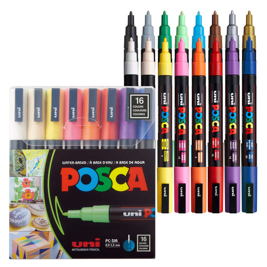 16 Posca Paint Markers, 3M Fine Posca Markers with Reversible Tips, Posca Marker Set of Acrylic Paint Pens | Posca Pens for Art Supplies, Fabric Paint, Fabric Markers, Paint Pen, Art Markers - PCTechSupply.com