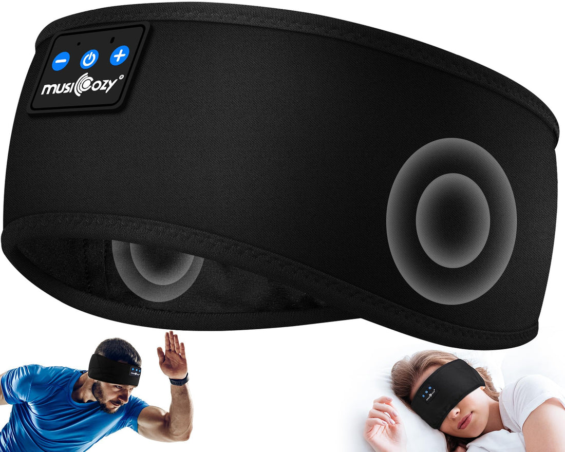 MUSICOZY Sleep Headphones Bluetooth 5.2 Headband, Sports Wireless Earphones Sweat Resistant Earbuds with Ultra-Thin HD