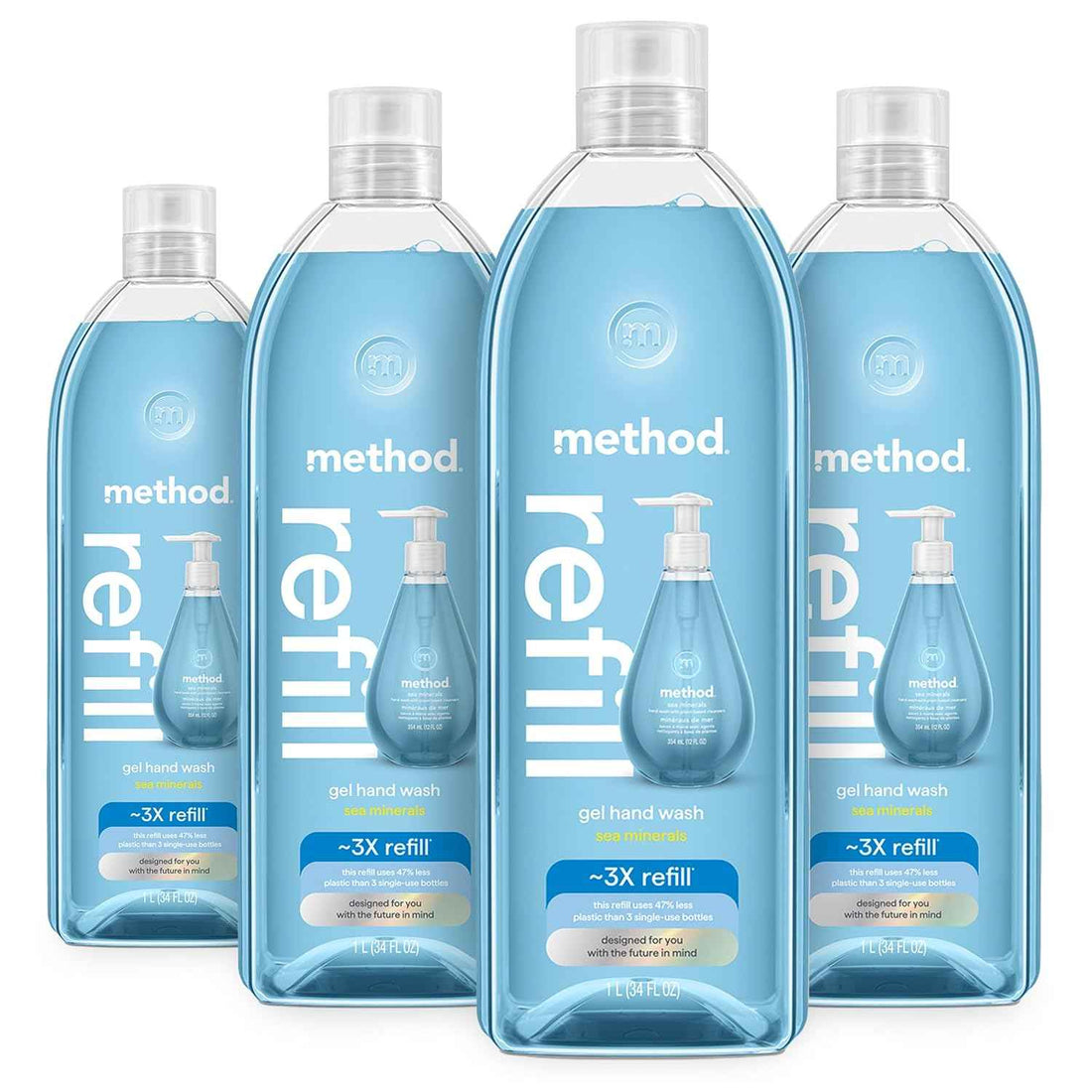 method Gel Hand Wash Refill, Sea Minerals, 34 fl oz, 4 pack | Refills Up to 3X, Hydrates & Softens Skin, Designed for Gentle Everyday Cleansing, With Notes of Bergamot, Lemon & Rosemary