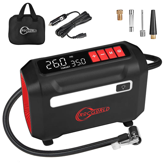 ROCGORLD R8 Tire Inflator Portable Air Compressor, DC 12V Air Compressor Portable with Large Dual Digital Screen, 3X Faster