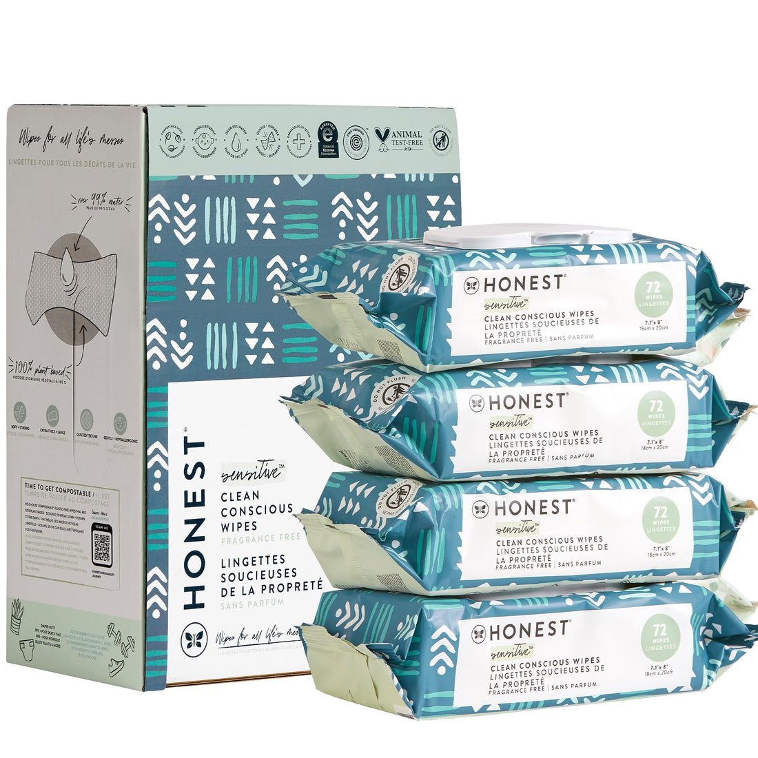 The Honest Company Clean Conscious Unscented Wipes | Over 99% Water, Compostable, Plant-Based, Baby Wipes | Hypoallergenic for Sensitive Skin, EWG Verified | Balance Blues, 288 Count - PCTechSupply.com