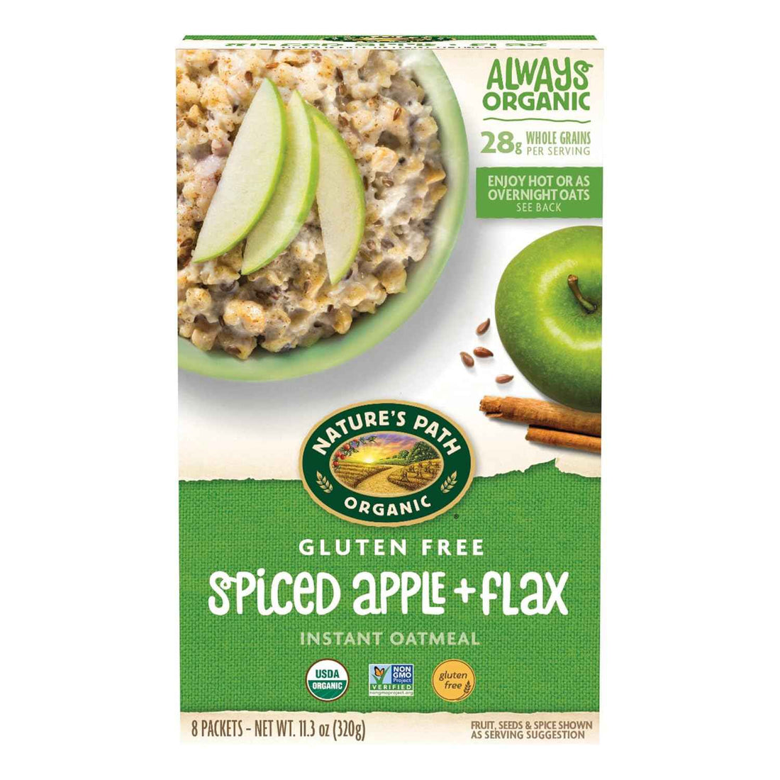 Nature's Path Organic Spiced Apple + Flax Instant Oatmeal, 11.3 oz (Pack of 6), Gluten Free, Non-GMO