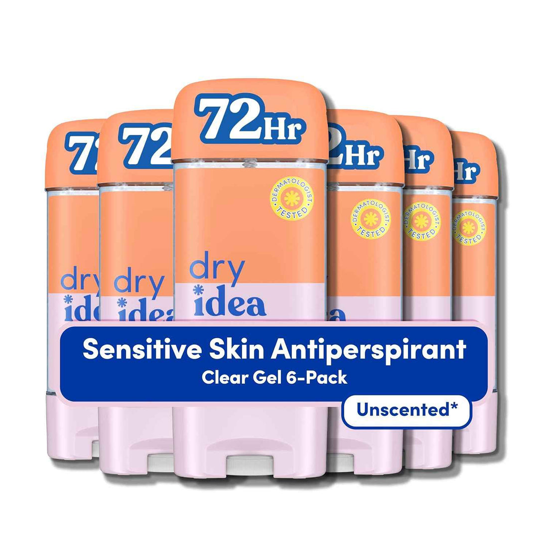 Dry Idea Gel Deodorant & Antiperspirant for Women - Hypoallergenic for Sensitive Skin, 2X Longer Sweat Protection*, 72Hr Odor Protection, Unscented, Womens Deodorant, 3 oz (Pack of 6)