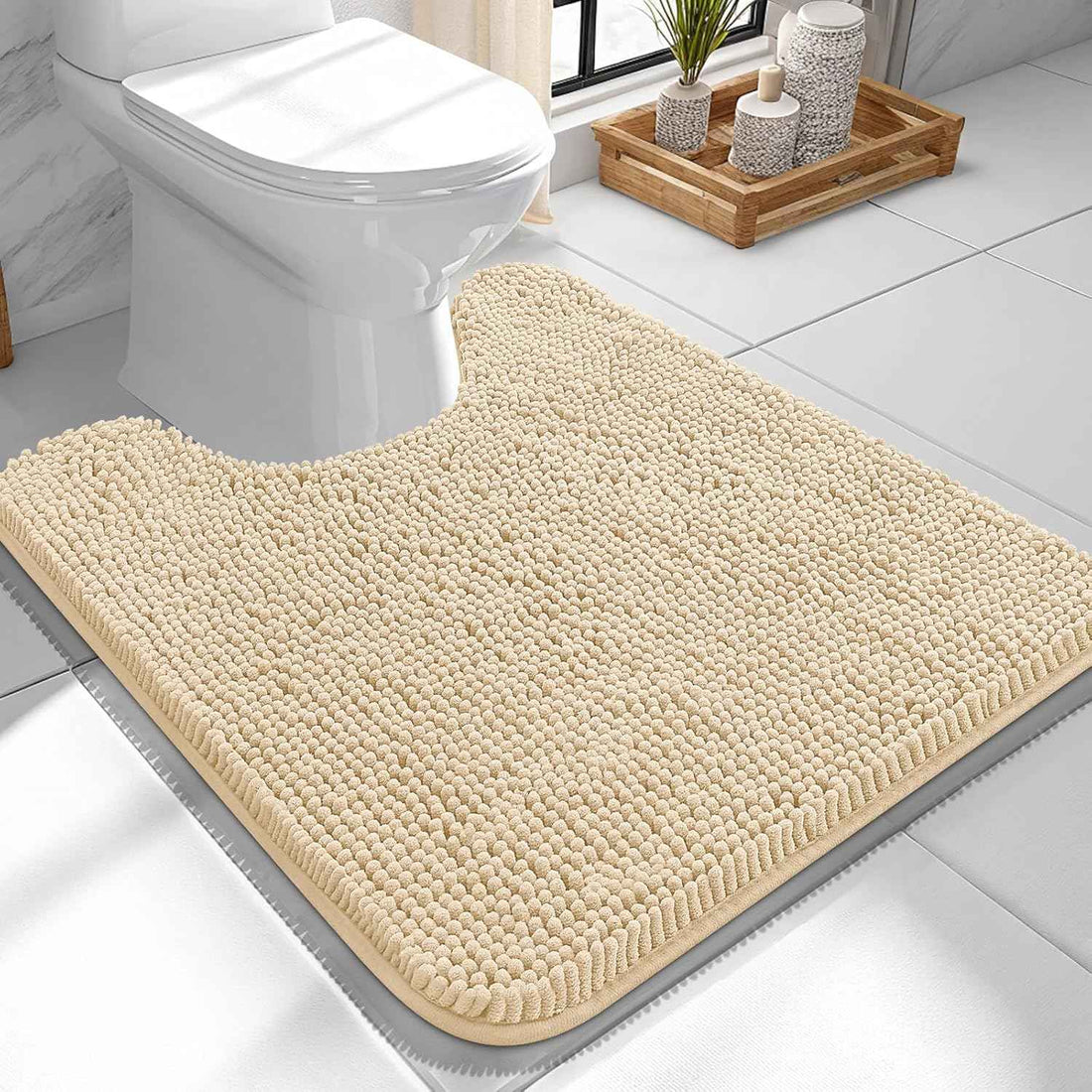 OLANLY Toilet Rugs U-Shaped 24x24, Soft Absorbent Chenille Contour Rugs