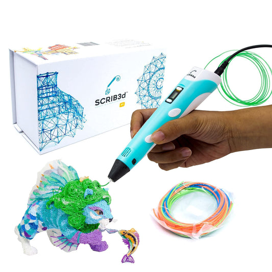 SCRIB3D P1 3D Printing Pen with Display - Includes 3D Pen, 3 Starter Colors of PLA Filament, Stencil Book + Project Guide,