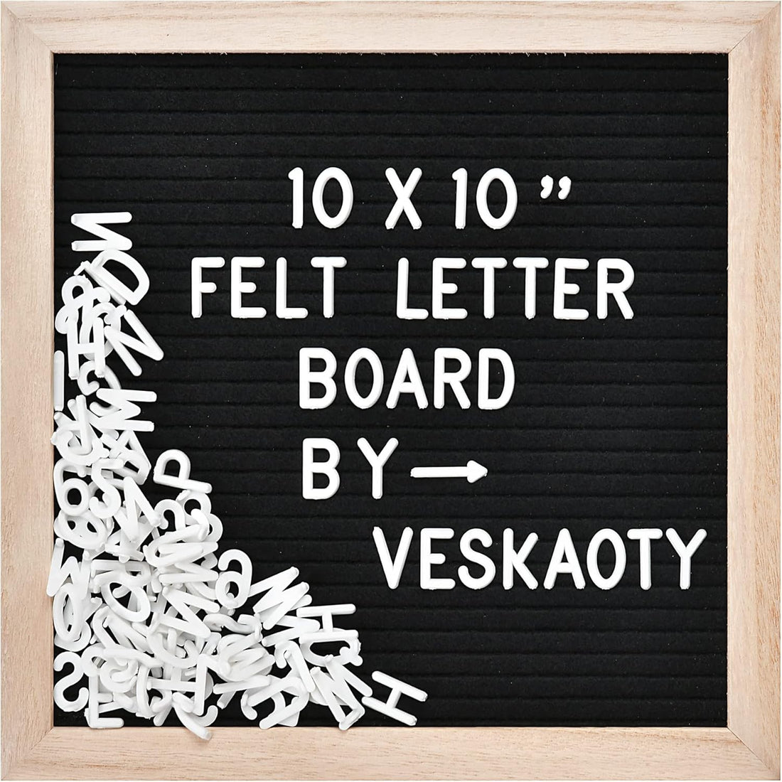 Veskaoty Felt Letter Board with 294 Letters, 10 x 10 Inch, Black & Wood