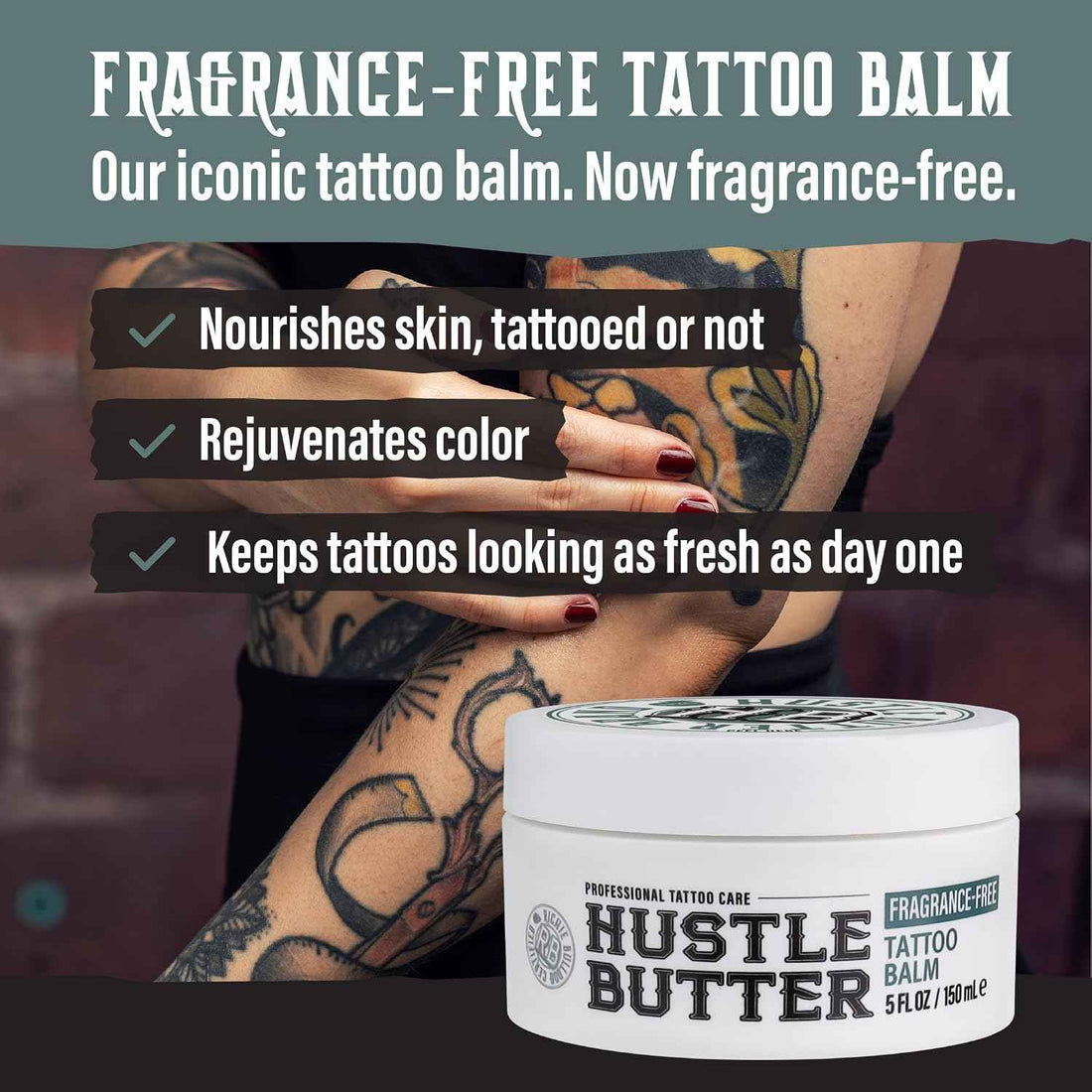 Hustle Butter Fragrance Free Tattoo Aftercare 5oz Tattoo Balm, Unscented Vegan Tattoo Butter and Healing Cream for Sensitive Skin, Moisturizer That Brightens Old Ink, No Petroleum