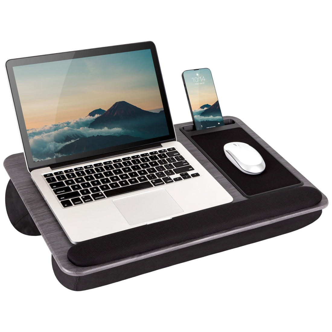 LAPGEAR Home Office Pro Lap Desk with Wrist Rest, Mouse Pad, and Phone Holder - Gray Woodgrain - Fits up to 15.6 Inch