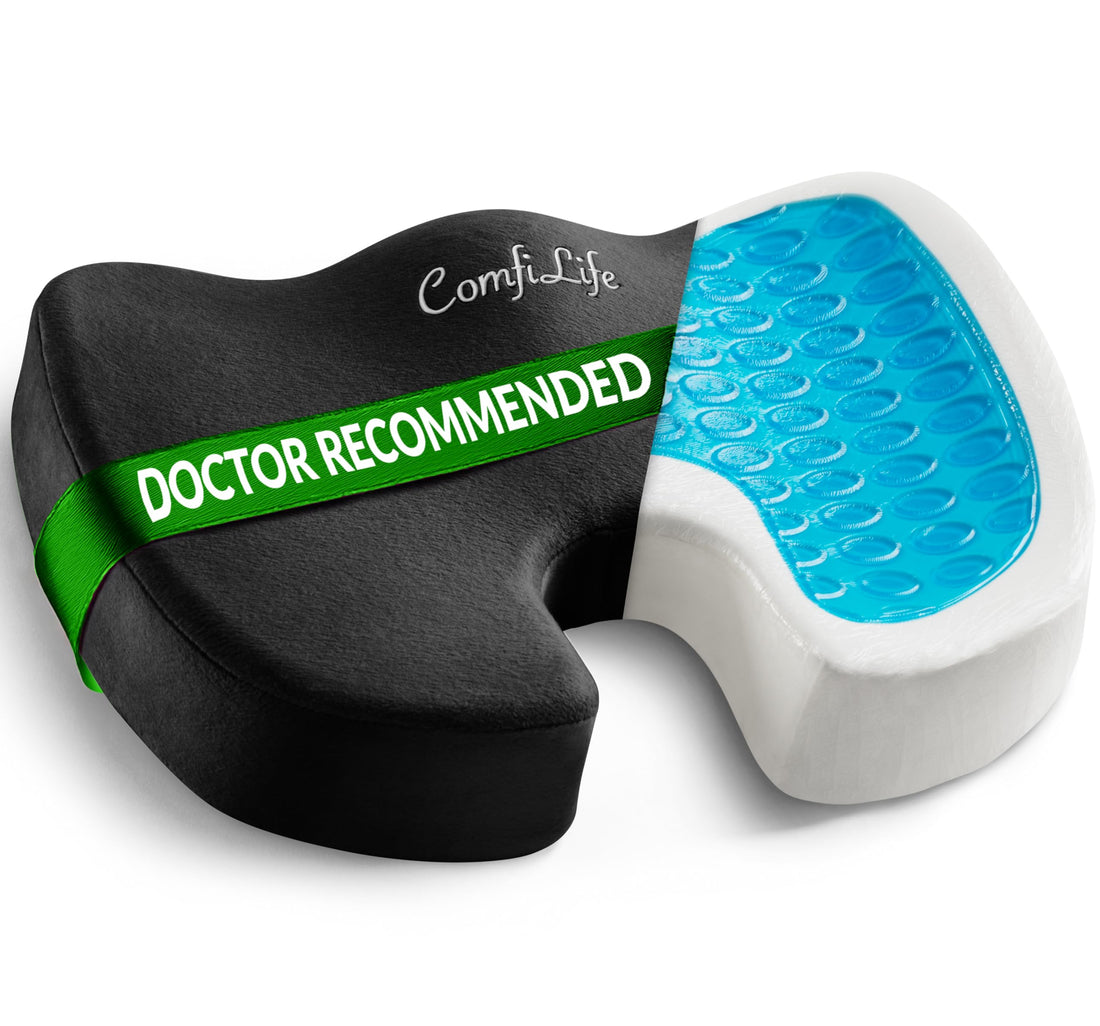 ComfiLife Gel Enhanced Seat Cushion – Office Chair Cushion – Non-Slip Gel & Memory Foam Coccyx Cushion for Tailbone Pain -