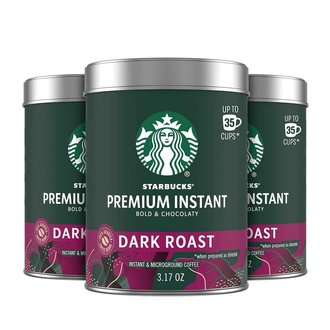 Starbucks Premium Instant Coffee Dark Roast, 3 Tins 3.17 oz | 100% Arabica premium instant and microground coffee; Dark Roast; 3 tins, 3.17 oz each