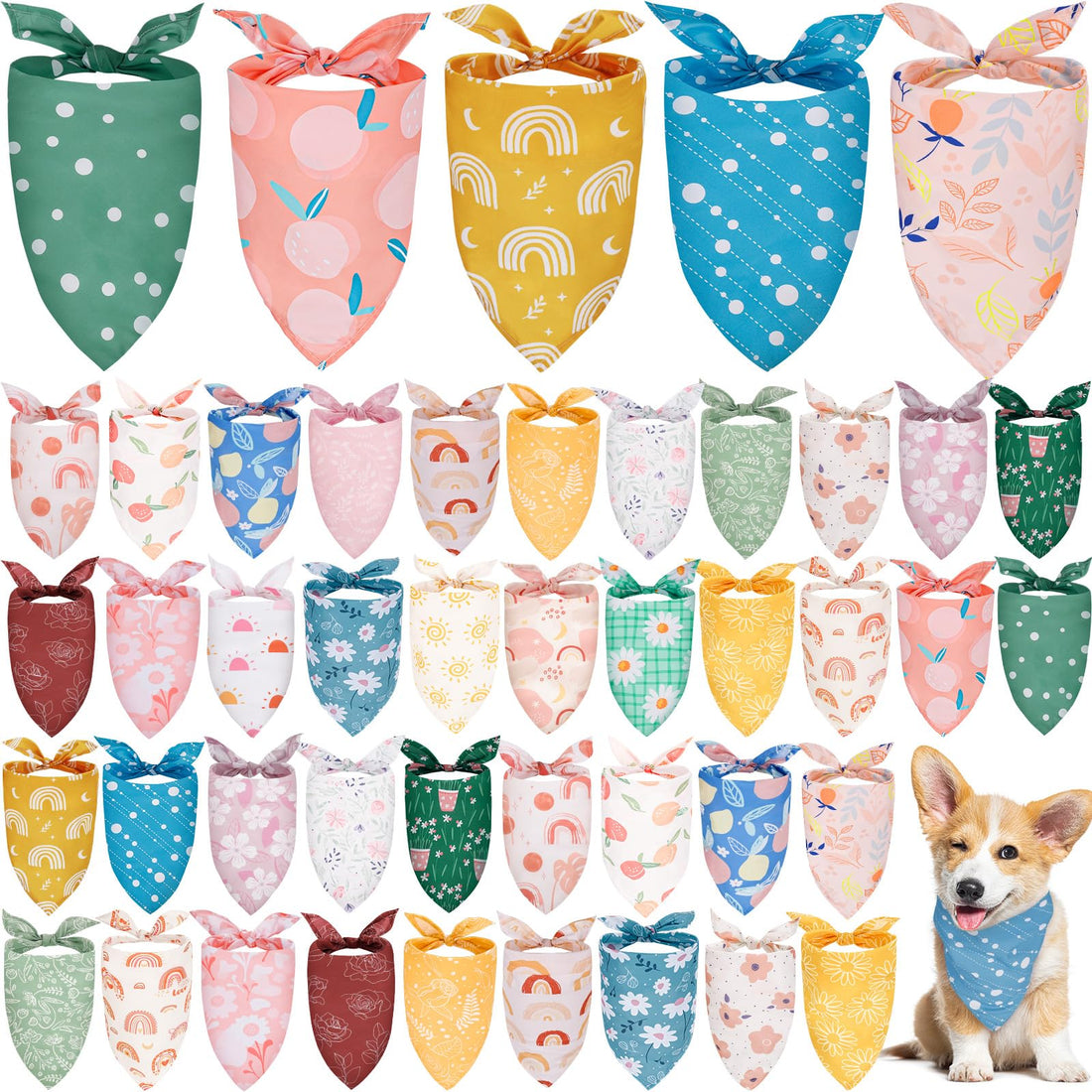 50 Pack Dog Bandanas Bulk Summer Spring Flower Dog Bandanas Pet Costume Dog Outfit Holiday Washable Scarf Pets Triangle Head