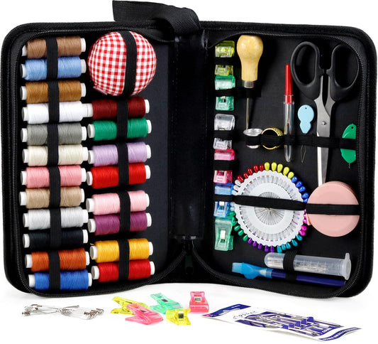 PLANTIONAL Heavy Duty Sewing Kit: 120pcs Needle and Thread Kit 20 Color with Large-Eye Sewing Needles, Awl, Clip, Sewing