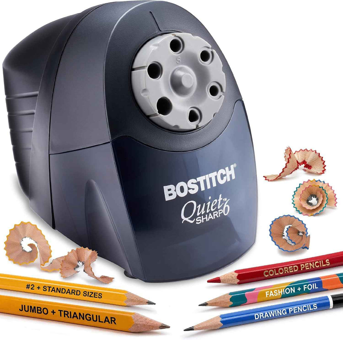 Bostitch Office QuietSharp 6 Electric Pencil Sharpener, Heavy Duty Classroom Sharpener, Size Selector with 6 Different Sizes, For Colored & Graphite Pencils, Black