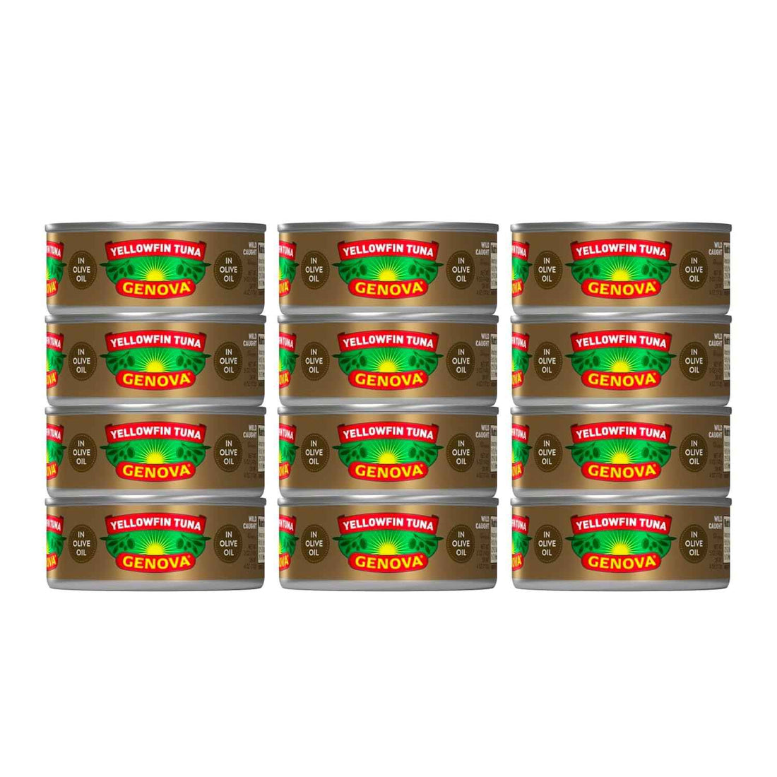 Genova Premium Yellowfin Tuna in Olive Oil, 5 Ounce Cans (Pack of 12), Wild Caught Canned Tuna, Solid Light
