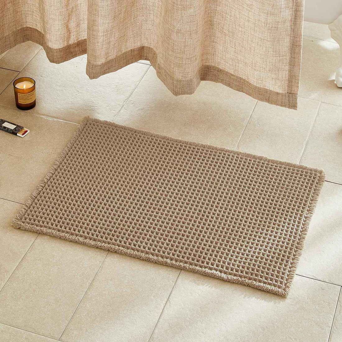 TYUU Waffle Bath Mat, Boho Bathroom Rugs Non Slip Washable, 30x20 Khaki