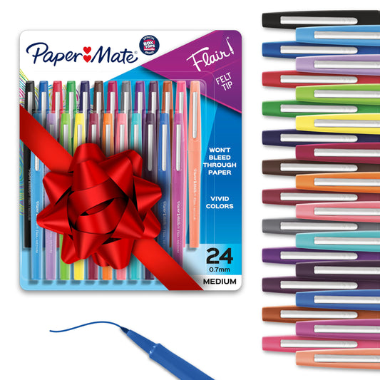 Paper Mate Felt Tip Pens, Flair Marker Pens, Medium Point, Assorted, 24 Count - PCTechSupply.com