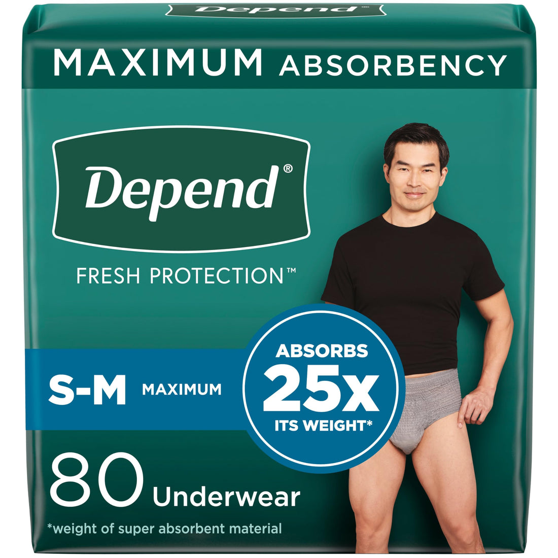 Depend Fresh Protection Adult Incontinence Underwear for Men, Disposable, Maximum, Small/Medium, Grey, 80 Count (2 Packs of