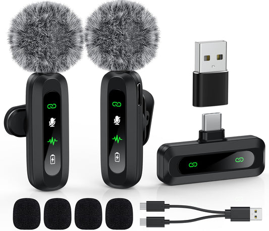 USB C Lavalier Microphone Wireless Mini Mic for Type-C Android Phone/Tablet/PC Video Recording Clip-on Mics with Rotatable