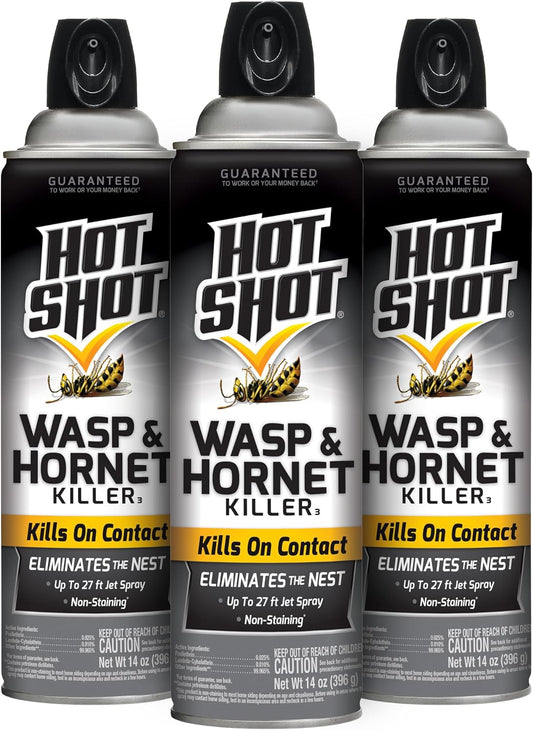 Hot Shot Wasp & Hornet Killer Aerosol Spray 14 Oz, Kills on Contact, 3 Pack