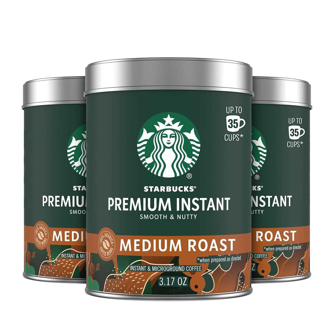 Starbucks Premium Instant Coffee Medium Roast, 3 Tins 3.17 oz | 100% Arabica premium instant and microground coffee; Medium Roast; 3 tins, 3.17 oz each