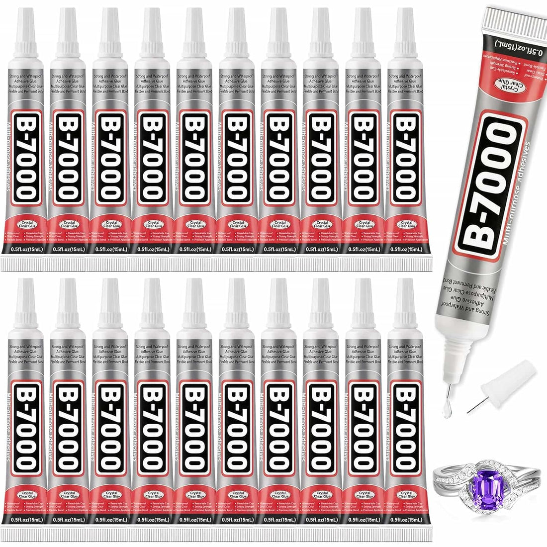B7000 Glue Clear with Precision Tip for Rhinestones, 20 Pcs 15 mL/0.5 fl oz