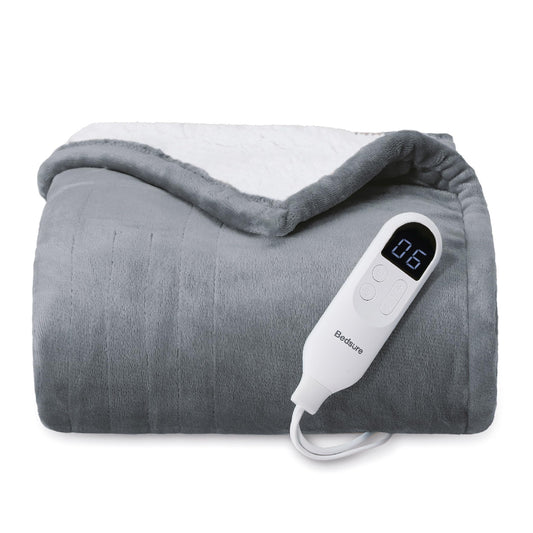 Bedsure Heated Blanket Electric Throw - Soft Flannel Electric Blanket, Heating Blanket with 4 Time Settings & 6 Heat