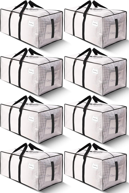 HOMESURE Supports 200lbs Heavy Duty Moving Bags - Strong Zipper & Wrap-Around Handles - Water-Resistant Storage Totes, Durable Alternative to Moving Boxes - 8 Pack - Semi-Transparent
