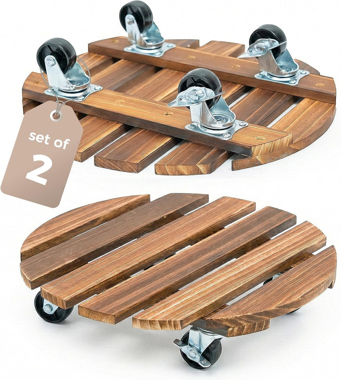 Bamworld Plant Caddy 12 Inch Rolling Tray with Wheels 2 Pack
