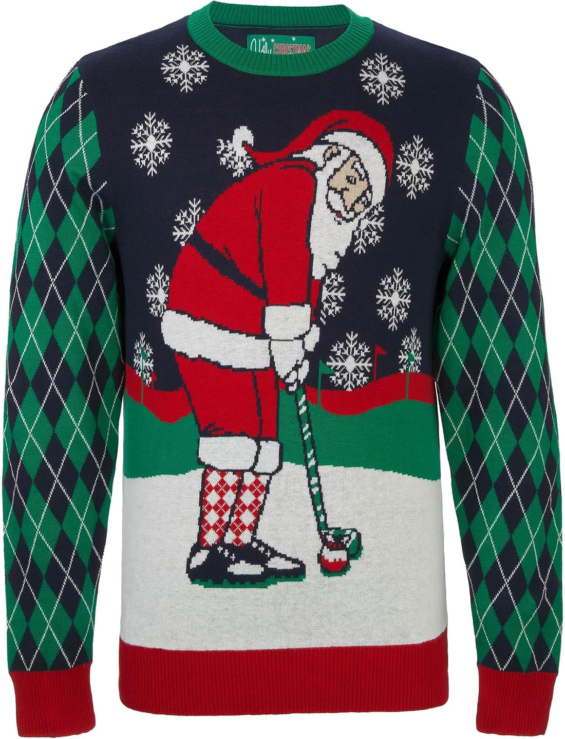 The Ugly Sweater Co. Mens Sports Golf Sports Ugly Christmas Sweater for Holiday Fun Design, Snug Fit Breathable Crewneck
