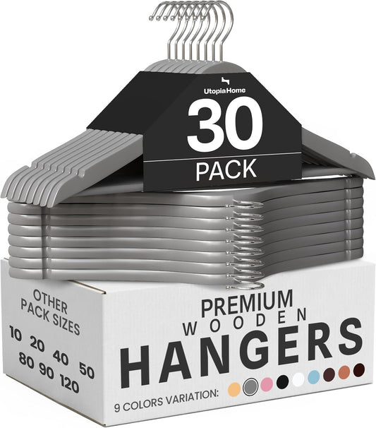Utopia Home Wooden Hangers 30 Pack – Slim Suit Hangers Grey