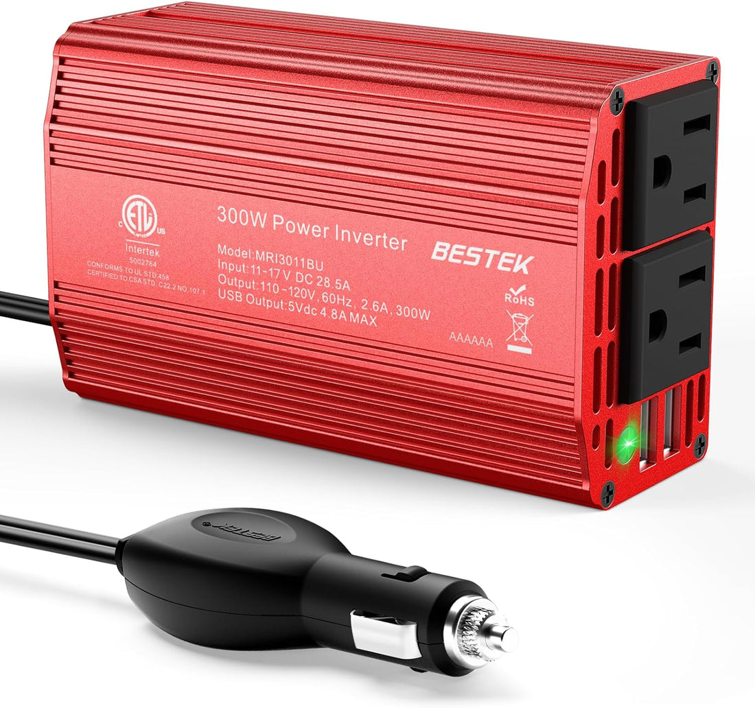 BESTEK Power Inverter DC 12-17V to AC 110V - 300W Car Plug Adapter Outlet