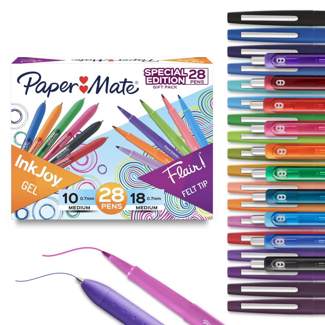 Paper Mate Pens Variety Pack, InkJoy Retractable Gel Pens, Flair Felt Tip Pens, 28-Count, Assorted Colors, Smooth Writing,
