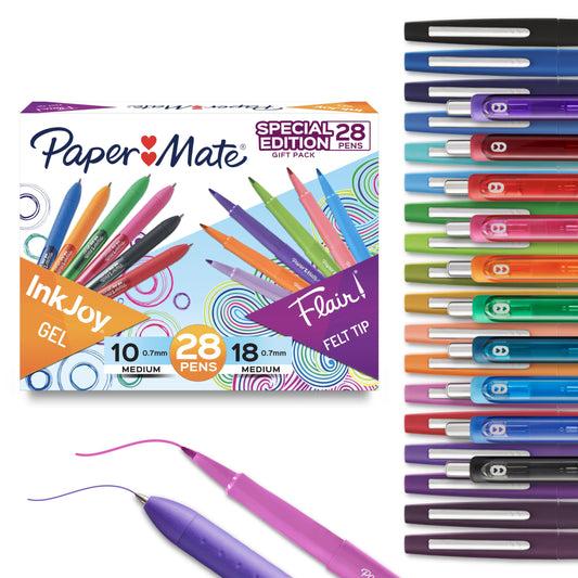 Paper Mate Pens Variety Pack, InkJoy Retractable Gel Pens, Flair Felt Tip Pens, 28-Count, Assorted Colors, Smooth Writing,