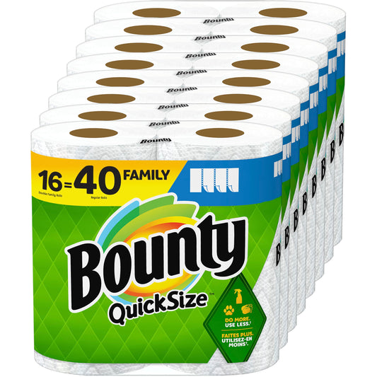 Bounty Paper Towels Quick Size, White, 16 Family Rolls = 40 Regular Rolls - PCTechSupply.com