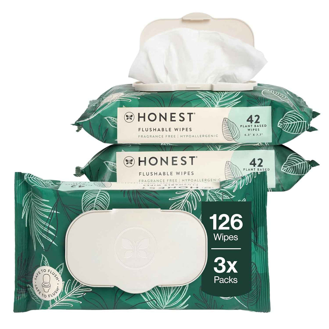The Honest Company Flushable Wipes, Hypoallergenic, Tropical Leaves, 126ct