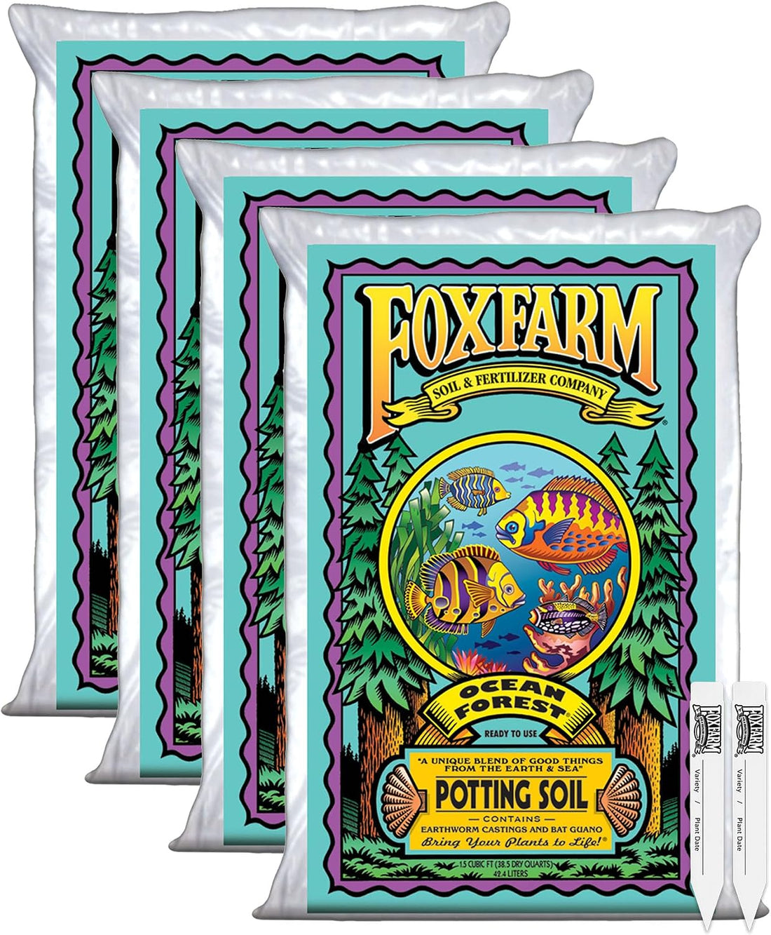 FoxFarm Ocean Forest Potting Soil w/ 2 Plant Tags, 1.5cu ft (4 Pack)