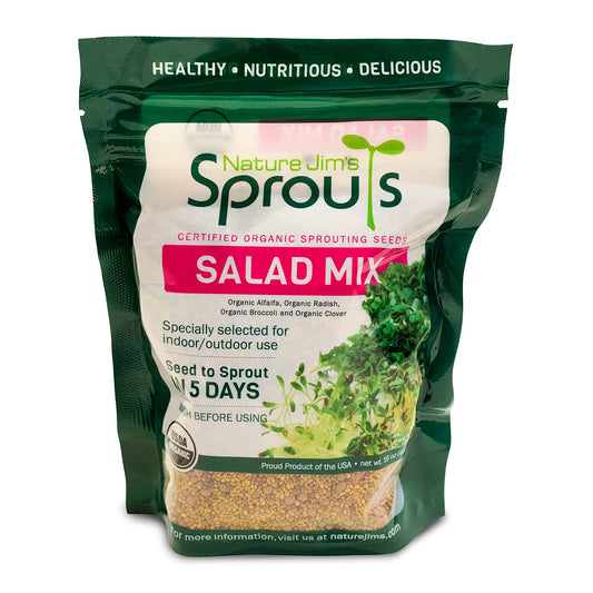 Nature Jims Sprouts Salad Sprout Mix - Organic Salad Mix for Growing - Non-GMO Microgreen Seeds - Healthy Broccoli, Alfalfa,