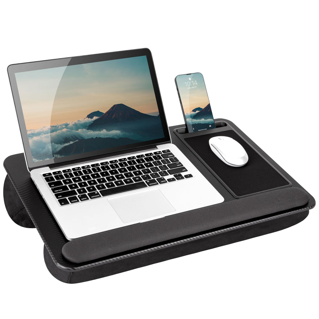 LAPGEAR Home Office Pro Lap Desk with Wrist Rest, Mouse Pad, and Phone Holder - Black Carbon - Fits up to 15.6 Inch Laptops - Style No. 91598 - PCTechSupply.com