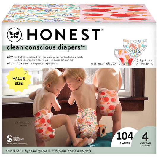 The Honest Company Clean Conscious Diapers | Plant-Based, Sustainable | Just Peachy + Flower Power | Super Club Box, Size 4