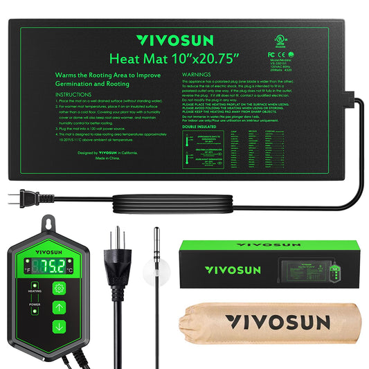 VIVOSUN 10"x 20.75" Seedling Heat Mat and Digital Thermostat Combo Set, UL & MET-Certified Warm Hydroponic Heating Pad for Germination, Indoor Gardening, Greenhouse - PCTechSupply.com