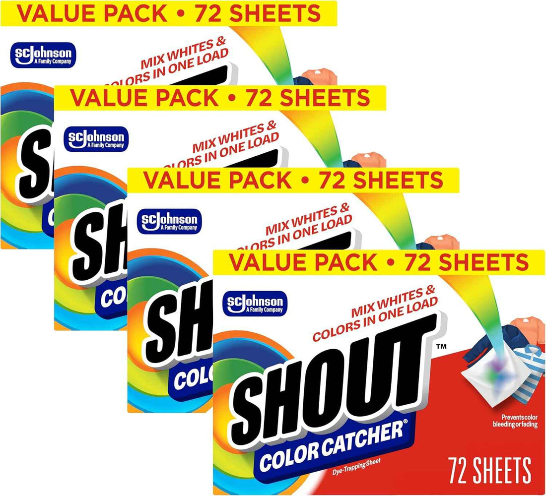 Shout Color Catcher Sheets for Laundry, Allow Mixed Washes, Prevents Color Runs and Maintains Original Clothing, 72 Count - Pack of 4 (288 Total Sheets)