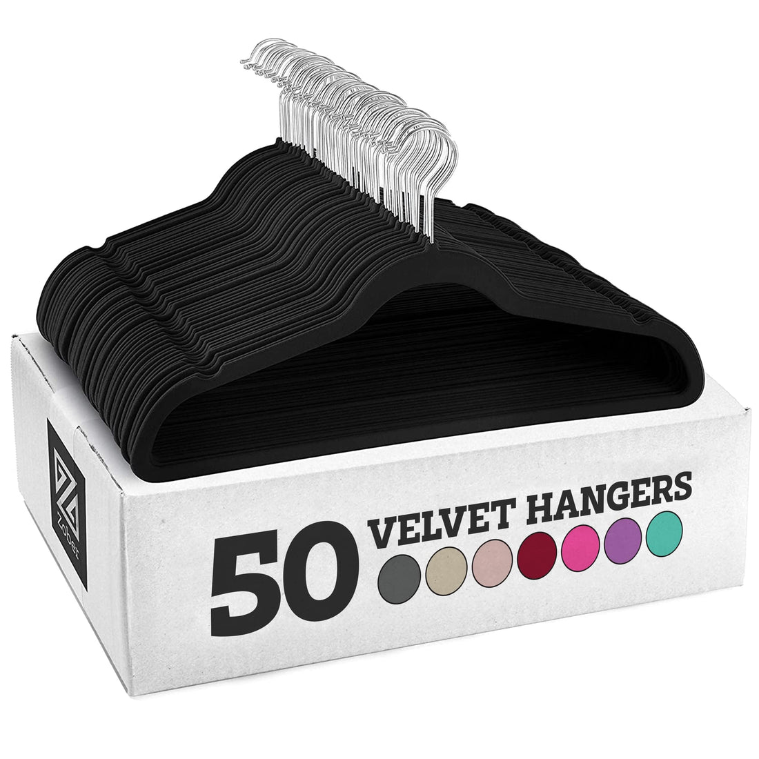 Zober Velvet Hangers 50 Pack - Heavy Duty Black Hangers for Coats, Pants & Dress Clothes - Non Slip Clothes Hanger Set - Space Saving Felt Hangers for Clothing - PCTechSupply.com