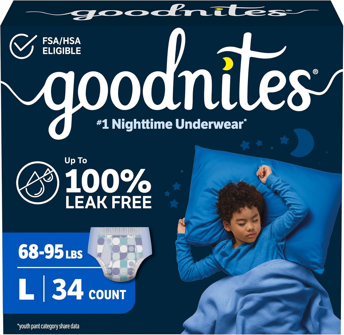 GoodNites Boys Nighttime Underwear, Size Large, 34 Ct, 2 Packs of 17