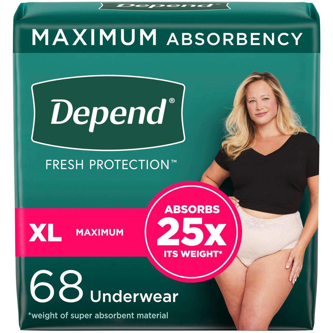 Depend Fresh Protection Adult Incontinence & Postpartum Bladder Leak Underwear for Women, Disposable, Maximum, Extra-Large,