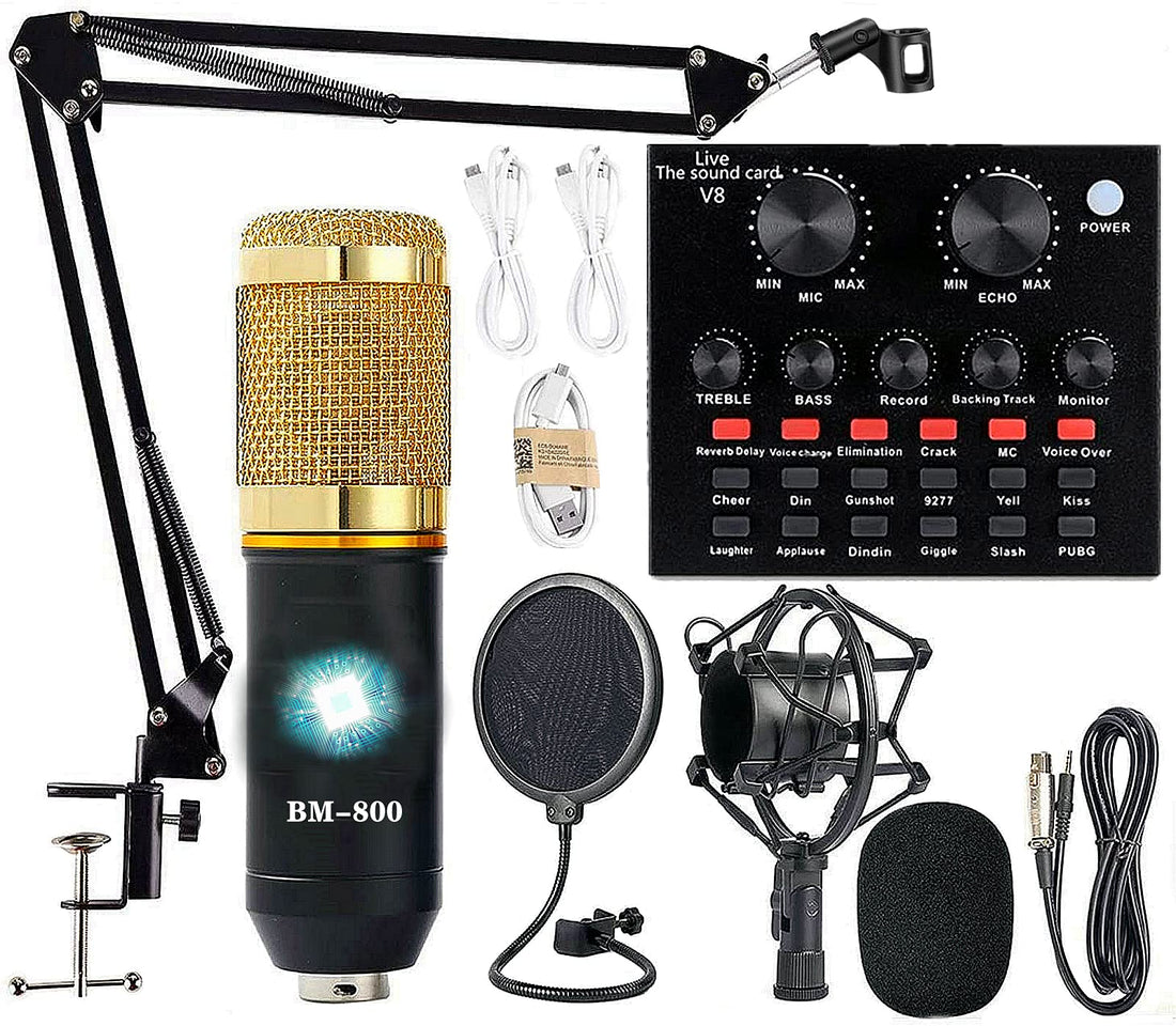 Podcast Equipment Bundle, BM-800 Recording Studio Package with Voice Changer, Live Sound Card - Audio Interface for Laptop