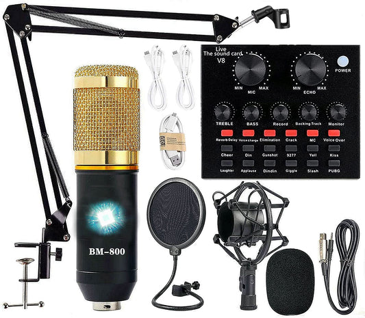 Podcast Equipment Bundle, BM-800 Recording Studio Package with Voice Changer, Live Sound Card - Audio Interface for Laptop